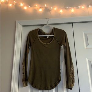 Green free people waffle shirt